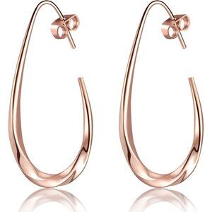 ⚡Rose Gold Drop Hoop Earrings Elegant Statement Jewelry for Women Party Gift